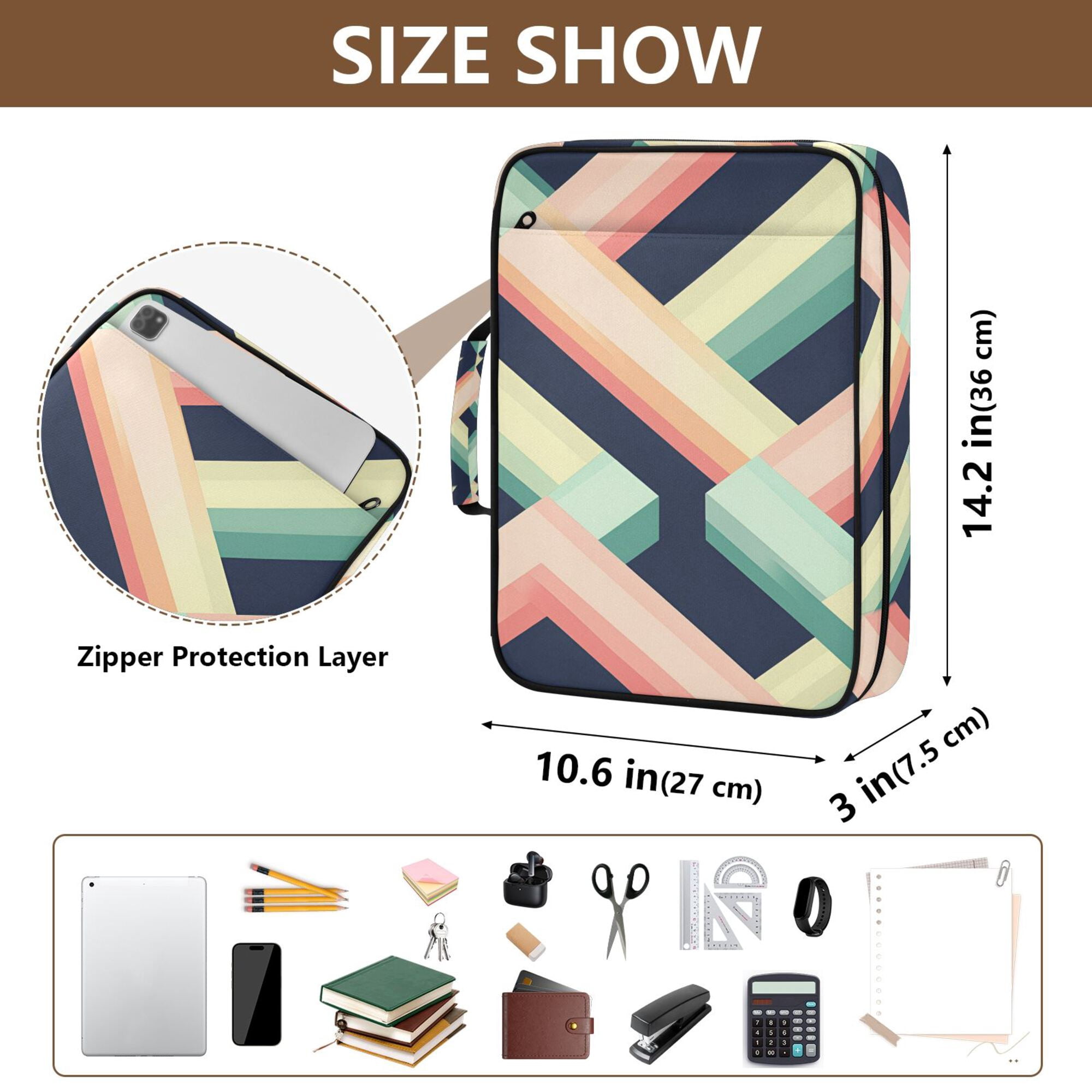 FORMRS Accordion File Folder A4 Size 7-Pocket Expanding Document Organizer Bag with 3 Ring Binder, Green Stripes