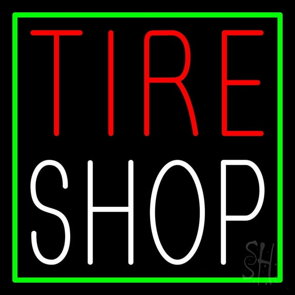 Red Tire Shop Block LED Neon Sign 16 x 16 - inches, Clear Edge Cut Acrylic Backing, with Dimmer - Bright and Premium built indoor LED Neon Sign for automotive store, and mall.