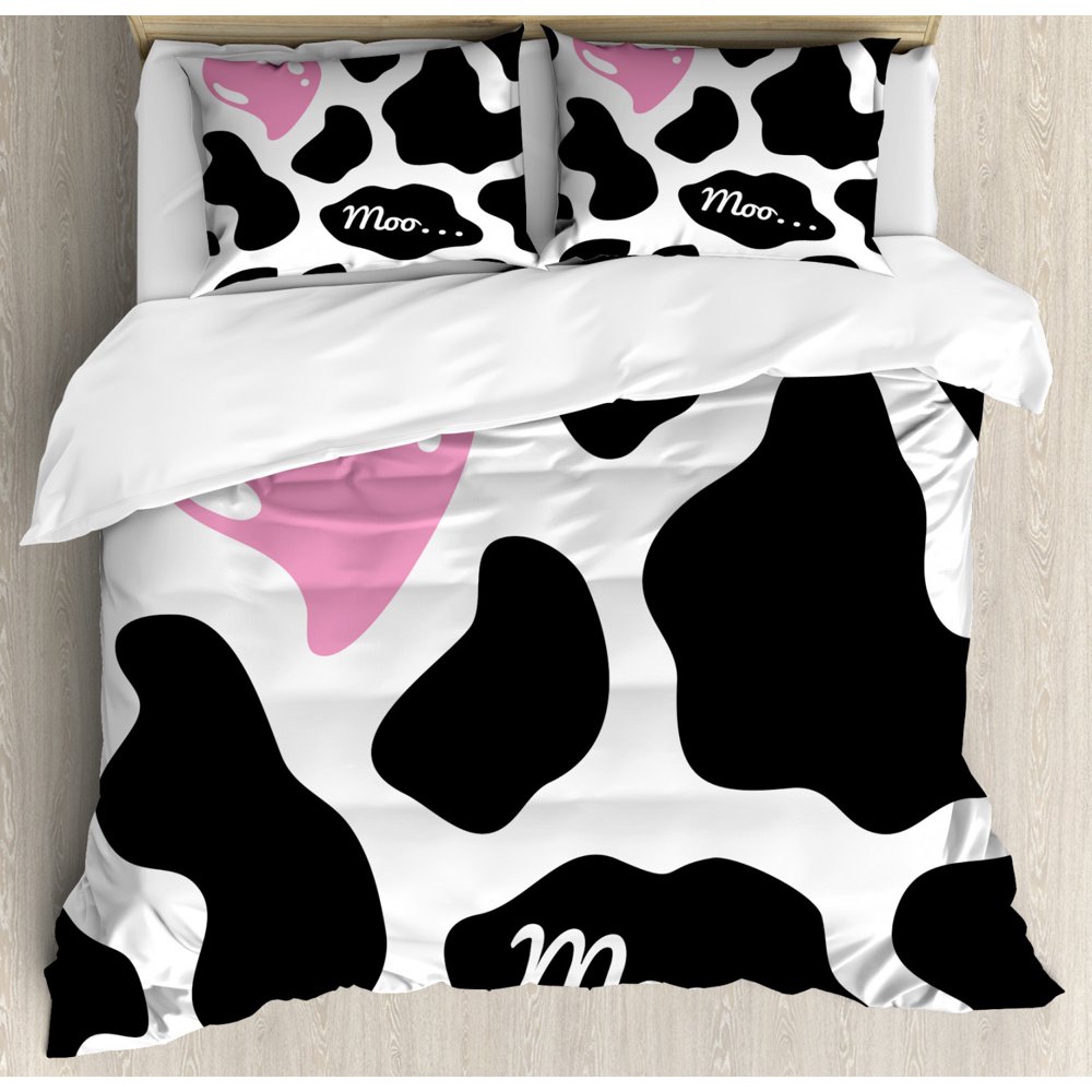 Cow Print Duvet Cover Set, Camouflage Hide Pattern in Black and White