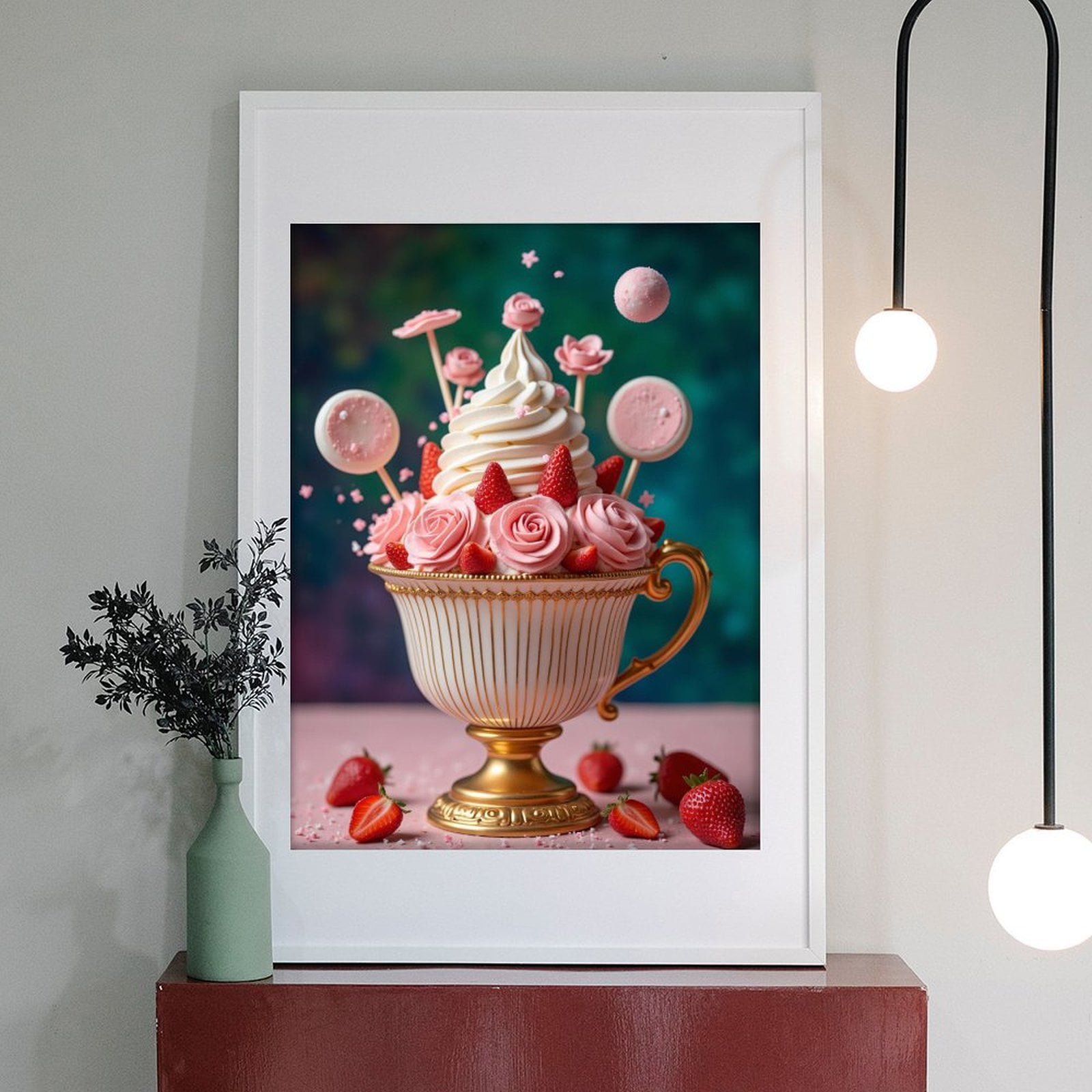 Diamond Art Kit for Adults, Elegant Dessert Cup Strawberries Roses Diamond Painting for Adults Beginners, DIY Diamond Art Painting Kits, 5D Diamond Painting Crafts for Home Decor 12x16 Frameless