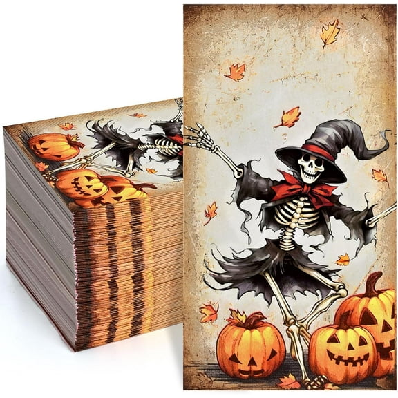 Waipfaru 100 PCS Halloween Paper Napkins Disposable 3-Ply Napkins Serve 50 Pumpkin Party Supplies