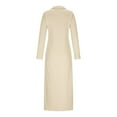 thumbnail image 5 of Hfnxid Women's Maxi Dress Slim Fit Half Zip Collar Frock Tunic Solid Long Sleeve Dress Fashion Comfy Flowy Pullover Frock With Pocket Beige S, 5 of 9
