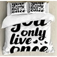 thumbnail image 1 of YOLO Queen Size Duvet Cover Set, You Only Live Once Message with Black Hearts Captivating Modern Quote About Life, Decorative 3 Piece Bedding Set with 2 Pillow Shams, Black and White, by Ambesonne, 1 of 3
