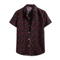 thumbnail image 2 of iOPQO mens shirts Men's Cardigan Short Sleeve Hawaiian Beach Flower Shirt Men's Turtleneck Shirt polo shirts for men Red + XXL, 2 of 5