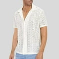 thumbnail image 2 of Lace T Shirts for Man Summer Casual Short Sleeve Relaxed Fit Button Down Notch Collar Hollow out Vacation Beach Shirt, 2 of 9