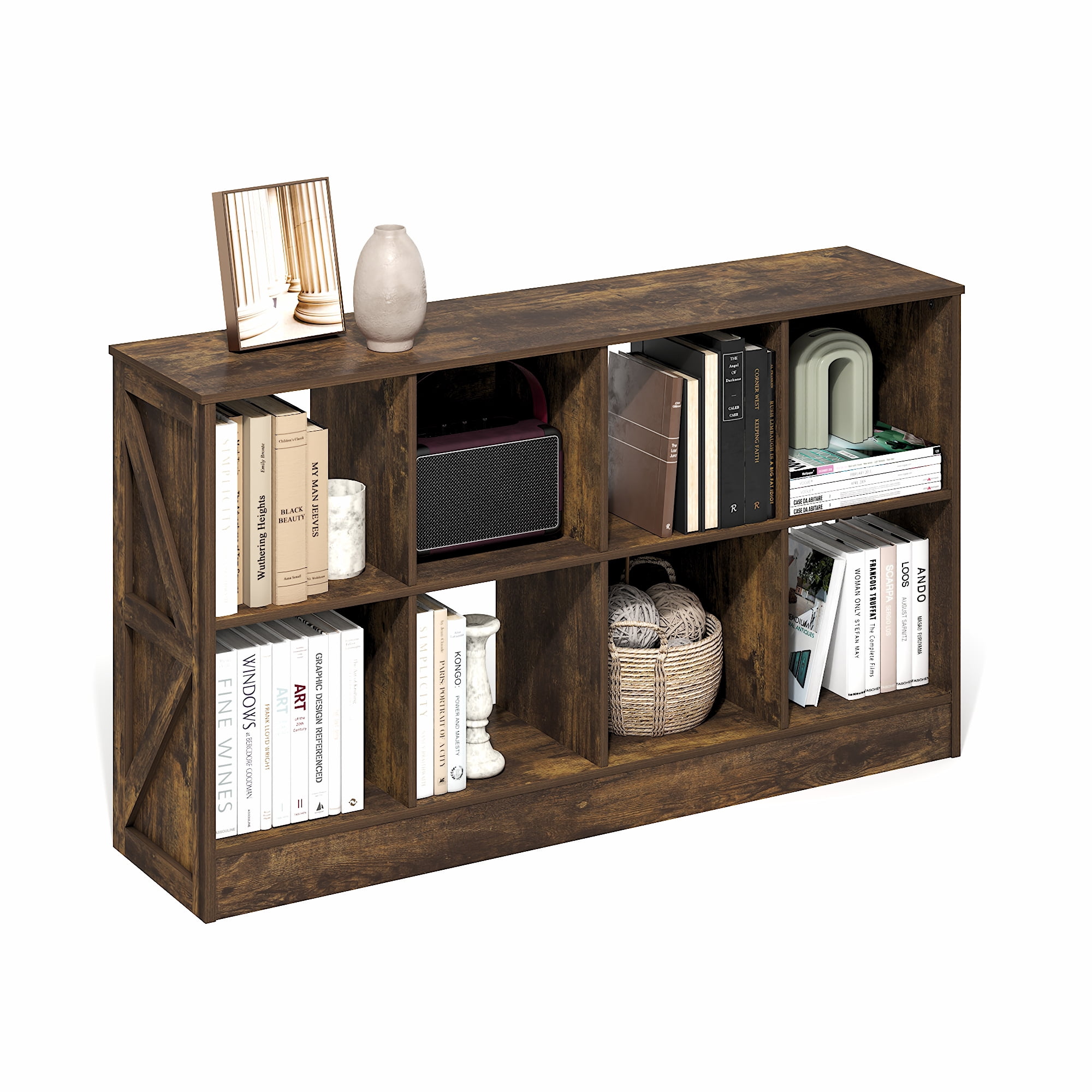 Furinno Jensen Farmhouse 8-Cube Display Bookcase, Bookshelf, Amber Pine