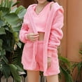 thumbnail image 2 of BLVB Women's Fuzzy 3 Piece Sets Pajamas Outfits Soft Hooded Cardigan Jacket Coat And Crop Top Shorts Cozy Lounge Set, 2 of 6