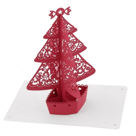 Unique Bargains Festival Paper Hollow Out 3D Christmas Tree Design Gift Greeting Card