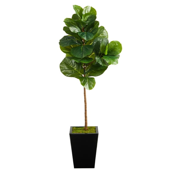 Nearly Natural 4.5' Fiddle Leaf Artificial Tree in Black Metal Planter