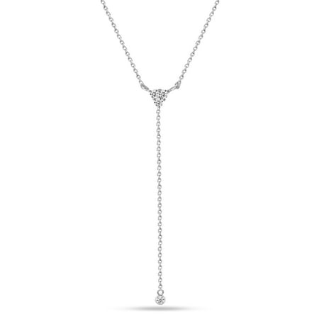 LeCalla 925 Sterling Silver Jewelry Cubic Zirconia Lariat Necklace Adjustable Dainty Drop CZ Pendant Y Necklace for Women with Lobster Claw Clasp 18" Inch