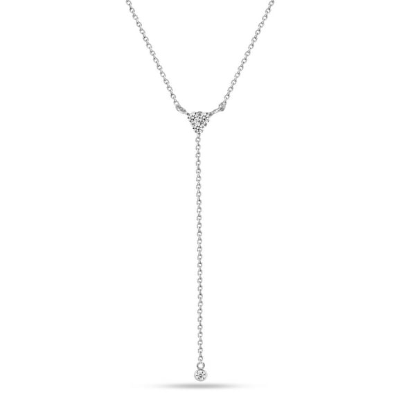 LeCalla 925 Sterling Silver Cubic Zirconia Lariat Necklace Adjustable Dainty Drop CZ Pendant Y Necklace for Women 18" Inch