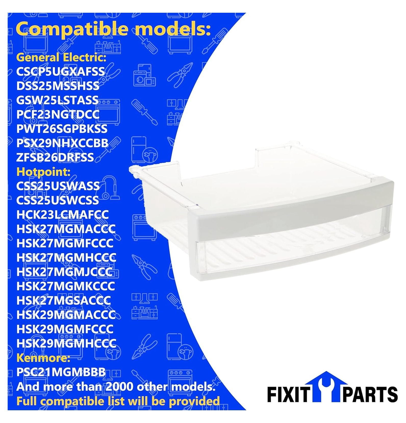 US-Based Supplier – WR32X26198 Genuine Refrigerator Snack Drawer 18.8" L x 18.6" W x 7.1" H Replaces AP6031077, WR32X10147, WR32X10338 Compatible With Hotpoint CSS25USWASS PSC21MGMBBB
