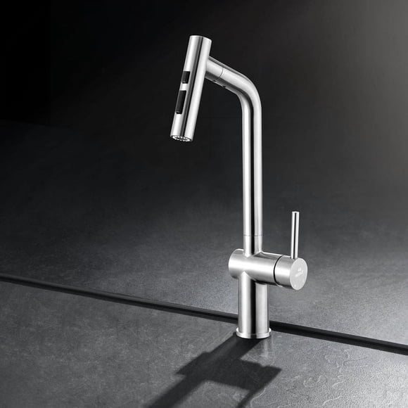 HIGOLD BN1.0 Single Handle Pull Down Kitchen Faucet with IF Award, Brushed Steel Finished