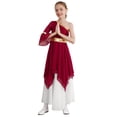 thumbnail image 3 of Aislor Kids Girls One Shoulder Color Block Robe Dance Dress Tunic Lyrical Dancewear Burgundy 12, 3 of 7