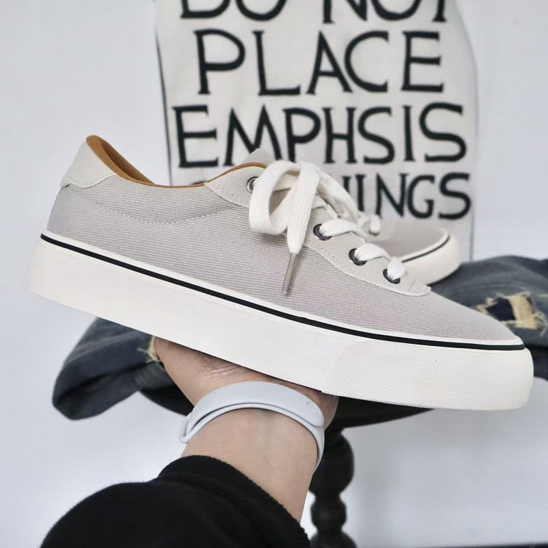 Men's Sage Green Canvas Sneakers with Mustard Accents, Classic Casual Platform Shoes