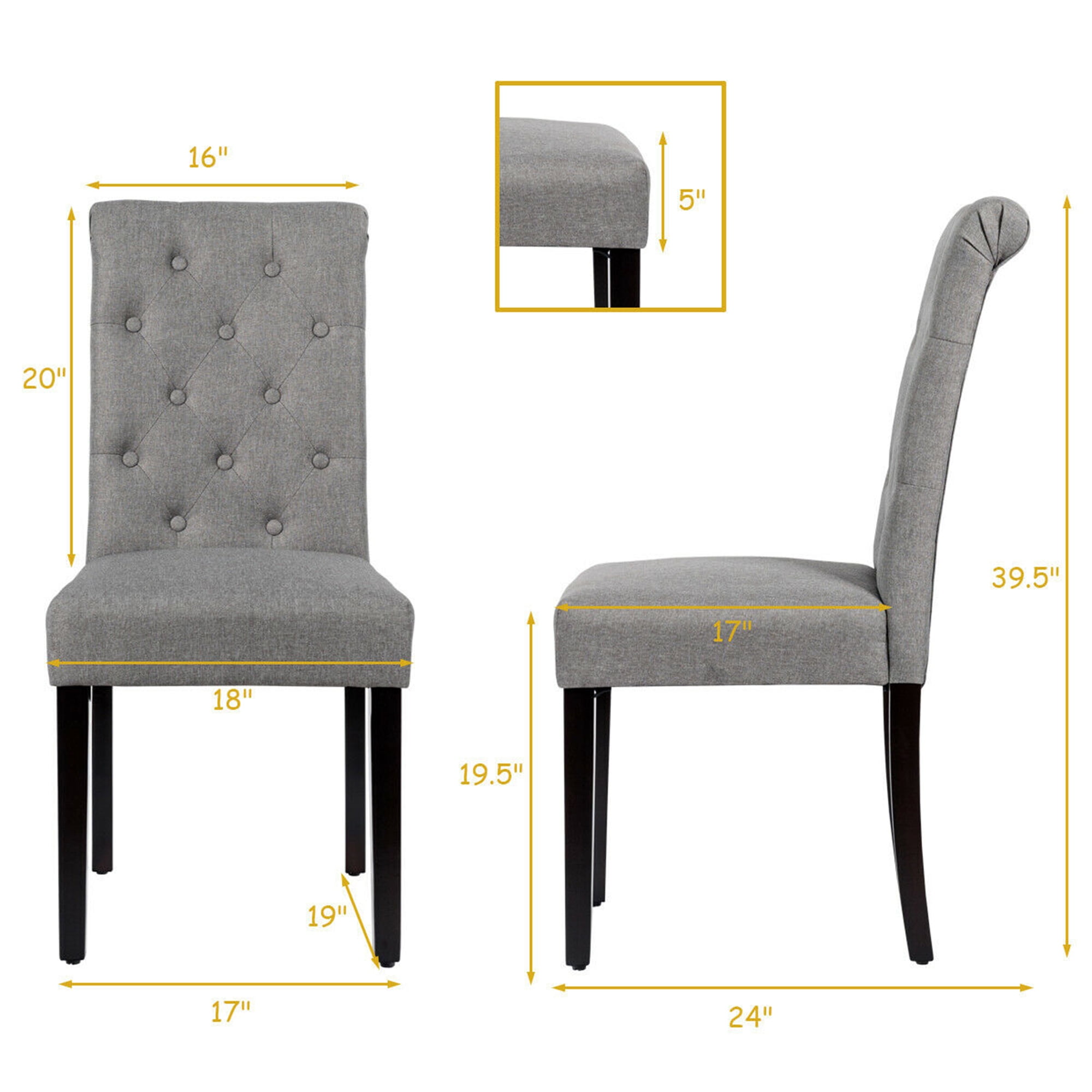 Gymax 4PCS Upholstered Dining Chair High Back Armless Chair w/ Wooden Legs Grey