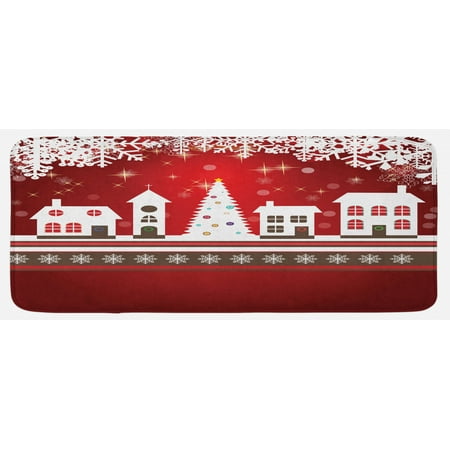

Christmas Kitchen Mat Winter Holidays Theme Gingerbread House Trees and Snowflakes Art Print Plush Decorative Kitchen Mat with Non Slip Backing 47 X 19 White Red by Ambesonne