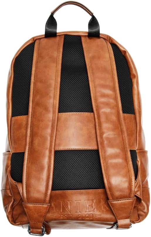 Leather Backpack - Ranieri Vintage Vegan PU Stylish 13-inch Laptop Bag for College, Travel, and Hiking - Durable Rucksack Daypack with Shoulder Straps - Unisex Design - Spacious, Brown