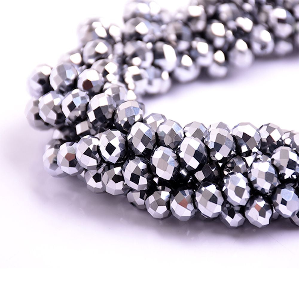 100 faceted silver clear glass window beads 7-8mm 
