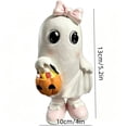 thumbnail image 3 of Miwamany Halloween Ghost Resin Statue with Polka Dot Bow, Matching Shoes and Pumpkin Candy Bucket, Halloween Tabletop Figurine for Shelf Counter Home Party Festive Decoration and Gift, 3 of 5