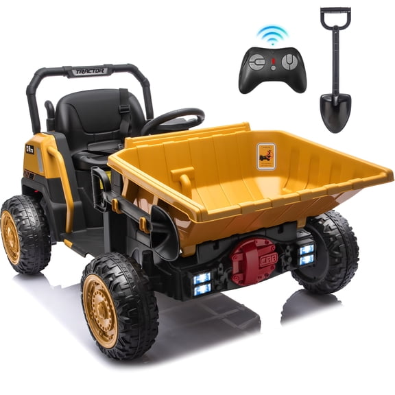 Joyracer 24V Ride Ons, Metal Frame Ride on Dump Truck with Remote, Bluetooth, Dump Bed, Shovel, Power Car Wheels for Toddlers, Yellow-A