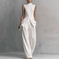 thumbnail image 2 of Evdexr Linen Sets For Women 2 Piece Stand Collar Sleeveless Top and Baggy Wide Leg Pants Set Trendy Casual Business Lounge Outfit Suits White XL, 2 of 6