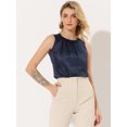 thumbnail image 3 of INSPIRE CHIC Blusa Sin Mangas Plisada De Oficina De Trabajo Sin Mangas De Satén Para Mujer Azul oscuro XS, 3 of 5