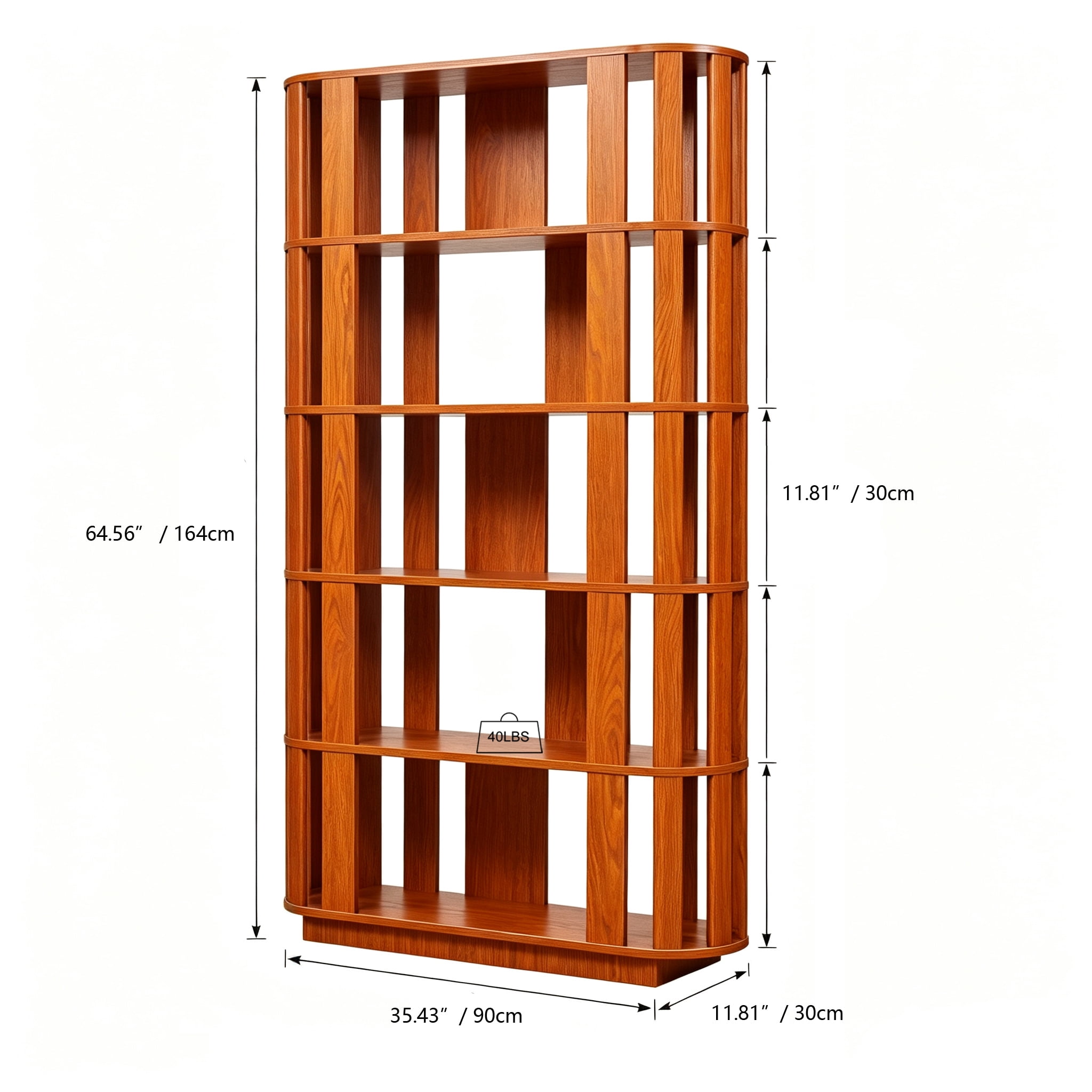 Wooden Oval Open Bookshelf, MDF Grid Frame Freestanding Bookcase, 5-Tier Easy Assembly Storage Display Rack for Living Room Home Office Decor, DIY Free Combination Storage Cabinet Study Room