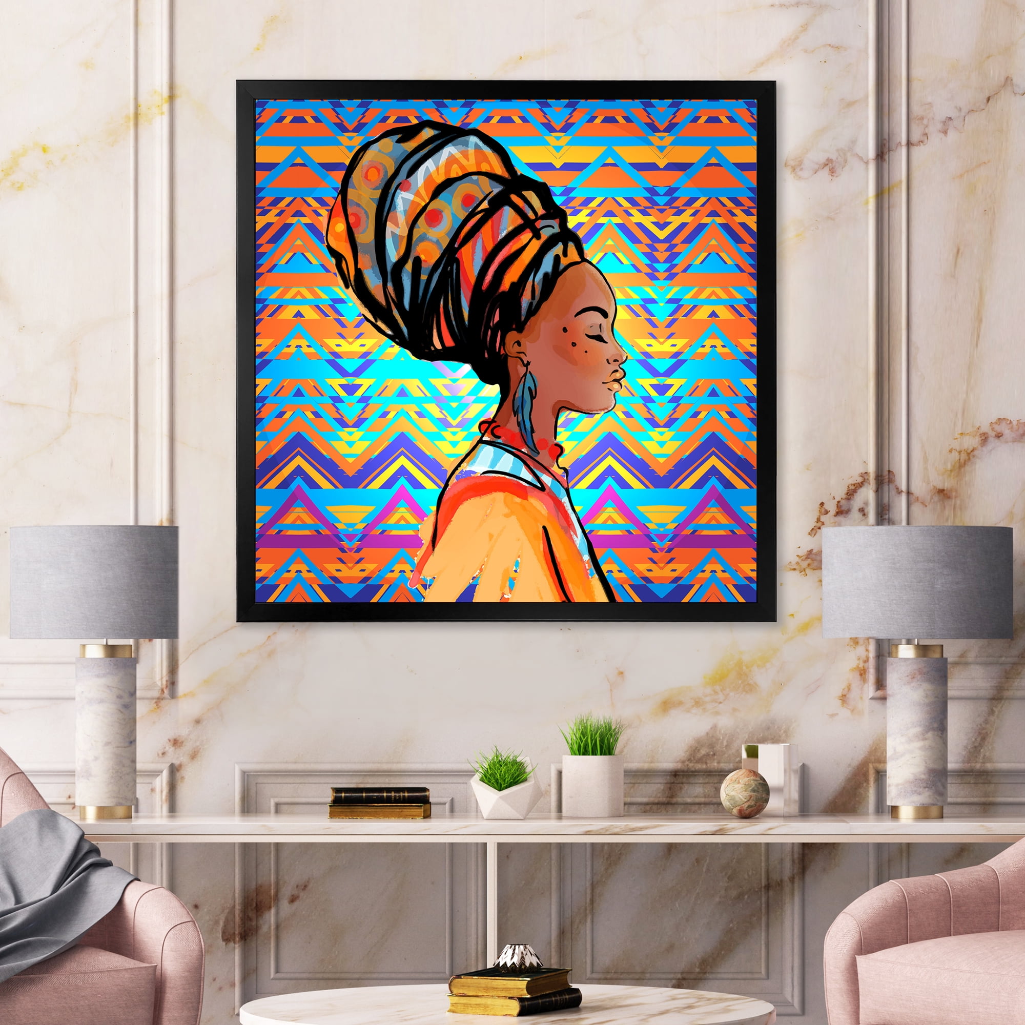 Designart 'African American Woman Portrait with Turban IV' Modern Framed Art Print
