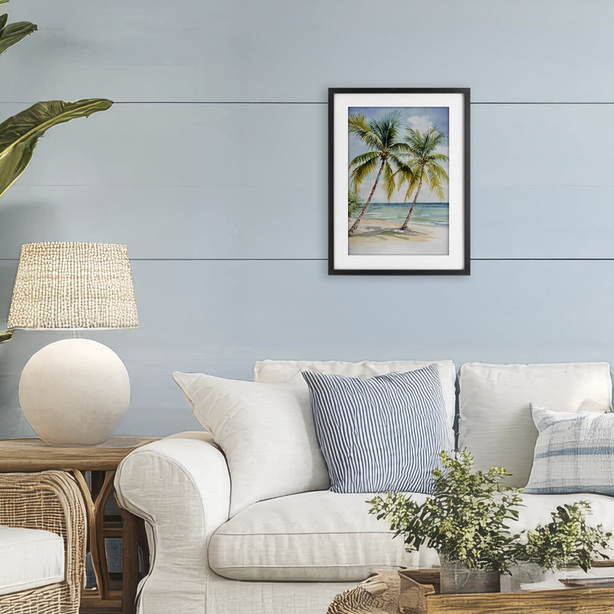 Stupell Industries Shady Palm Beach Escape Black Framed Print Under Glass, design by Petal Prints Design