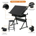thumbnail image 4 of ZENSTYLE Adjustable Drafting Drawing Table Craft Tiltable Tabletop with Stool + 2 Drawers Black, 4 of 11