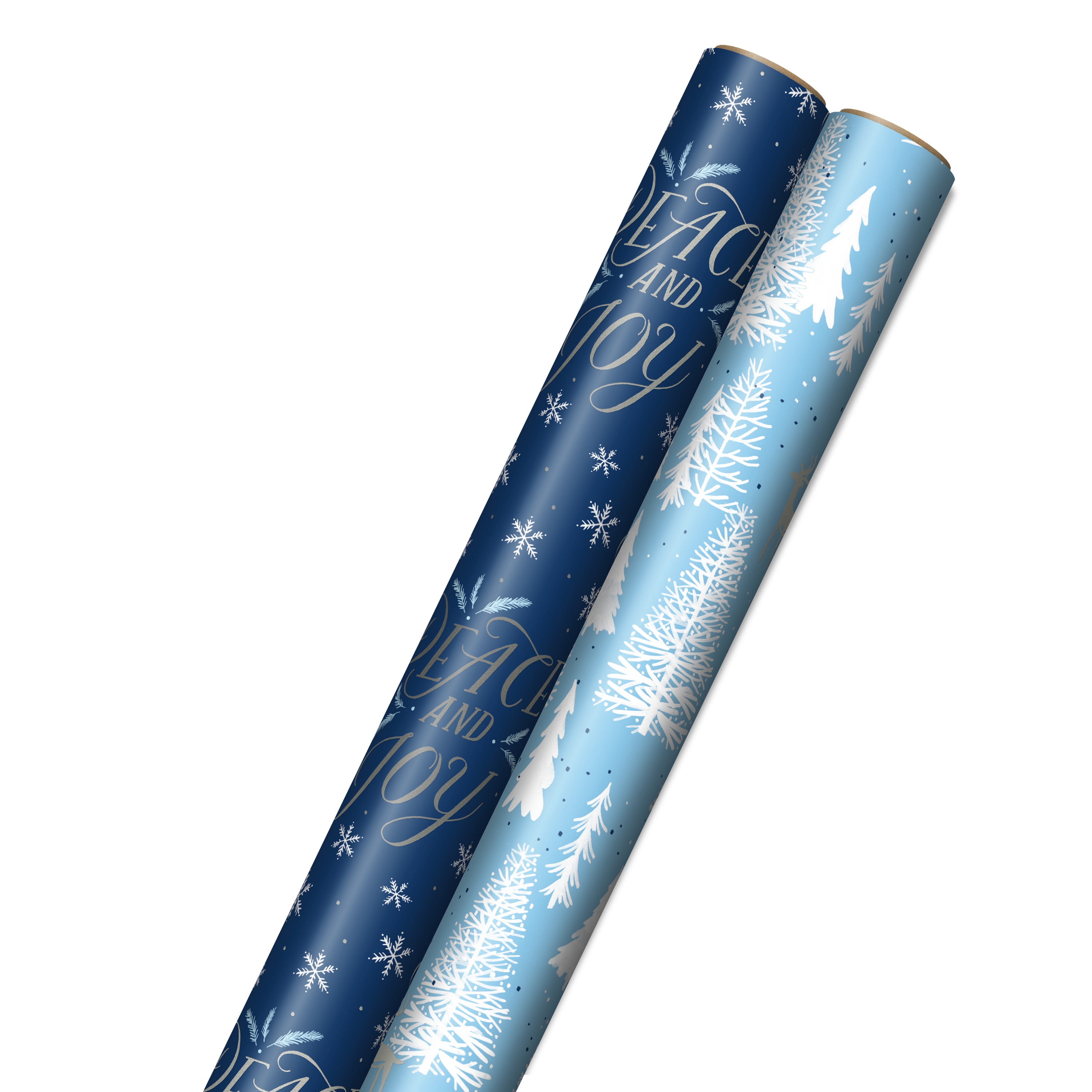 Hallmark Bulk Blue Holiday Wrapping Paper with Cut Lines on Reverse (2