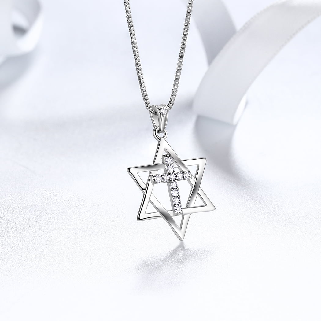 Magen Star of David Necklace Corss Pendant 925 Sterling Silver Jewish Lucky Amulet Jewelry Gifts for Women Mens Boyfriend