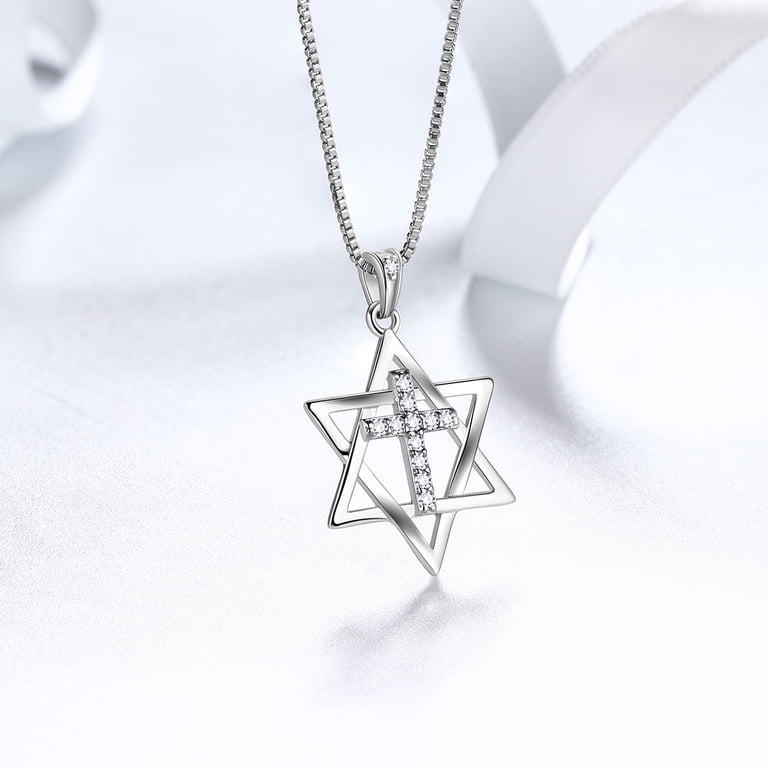 Hipunk Star of David Cross Necklace, 925 Sterling Silver photo 6