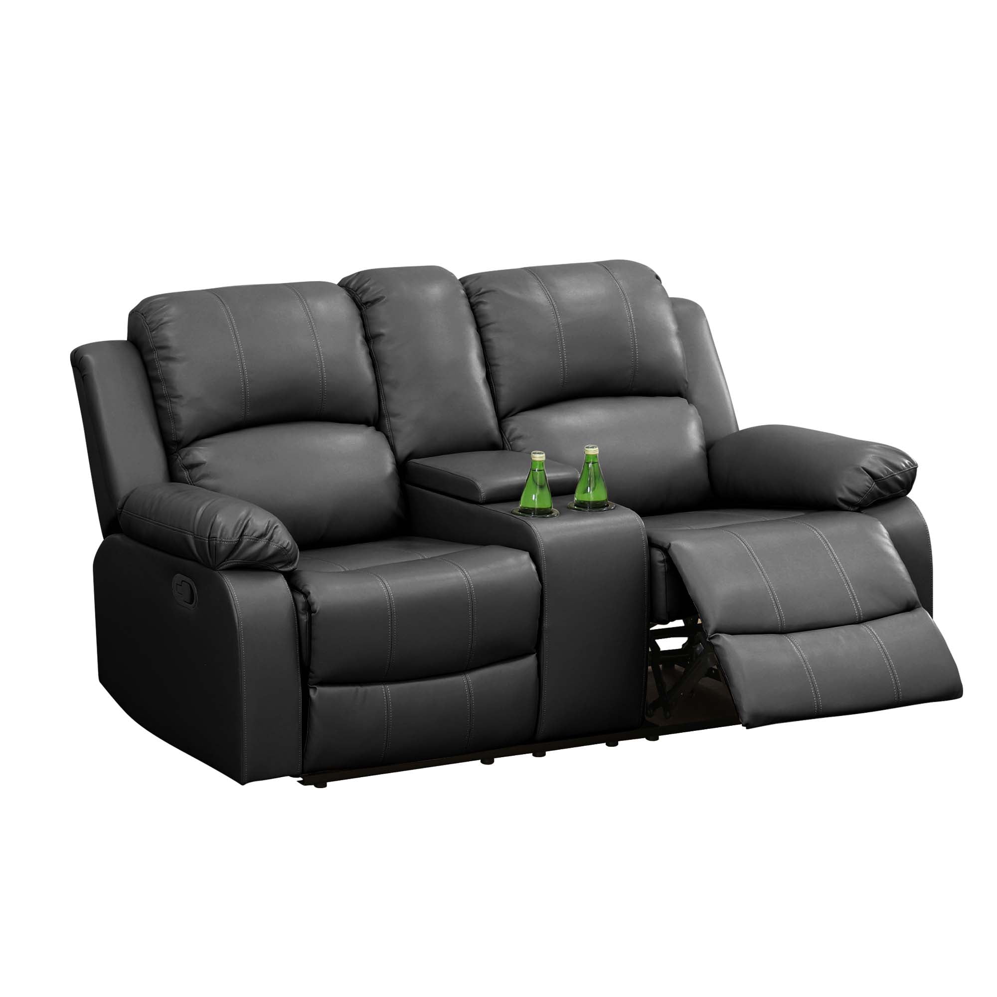 Aukfa Double Manual Recliner Chair, Overstuffed Loveseat with Cupholder for Living Room, Black