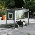 thumbnail image 2 of Yardi Yarda Weatherproof Outdoor Cat House with Highly Elevated Bottom, Elevated Feral Cat Shelter with High Legs and Curtained Door, Escape Door, Openable Top, Gray, 2 of 13