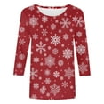 thumbnail image 4 of ESSSUT Femmes Tops Dégagement Femmes Casual Imprimer Noël en Vrac Trois Quarts Manches Ronds Tops Rouge XL, 4 of 5
