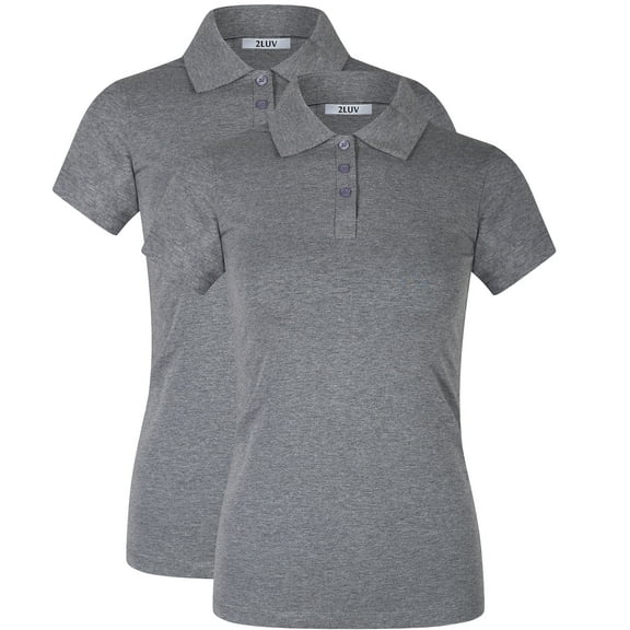 2Luver, Women's, Short Sleeve 3 Button Collared Polo Shirt, Dark Grey, 2XL