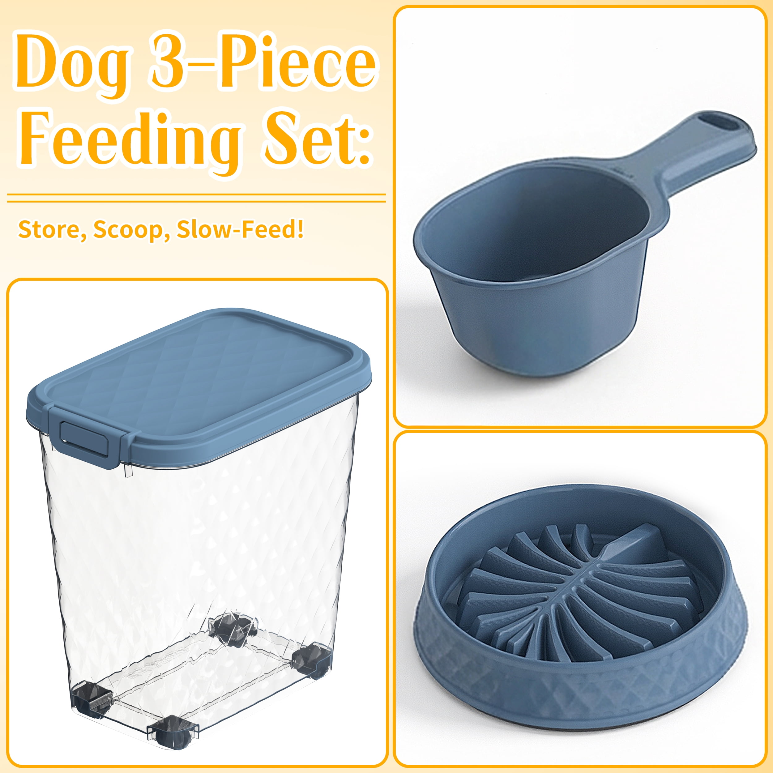 EASY UP Pet Food Storage Container with Wheels Resin 30LB Capacity Dog Food Container with Slow Feeder Bowl and Scoop Easy to Move to Keep Food Fresh for Dogs, Cats, Birds