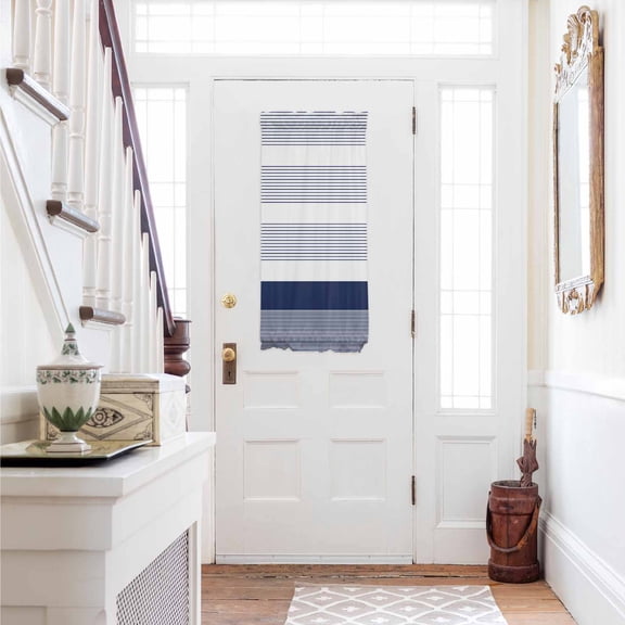 Navy Blue Stripe Door Curtains for Door Window, French Sidelight Front Back Door Curtains With Tieback, Modern Rustic Horizontal Blue Striped Kitchen Rod Pocket Drapes Panel, 25"x40"