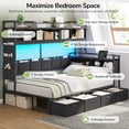 thumbnail image 5 of Corner Bed Frame with Tall Storage Bookshelf and Drawers, Twin Size Corner Daybed with LED Lights, Charging Station and 10 Storage Pockets, Twin Platform Bed Frame for Teens, Black, 5 of 9