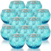 YSTDHL 12 Pack Round Blue Votive Candle Holders, 2-Inch Glass Tealight Candle Holder for Table Centerpiece, Wedding Decoration, Party, and Home Decor