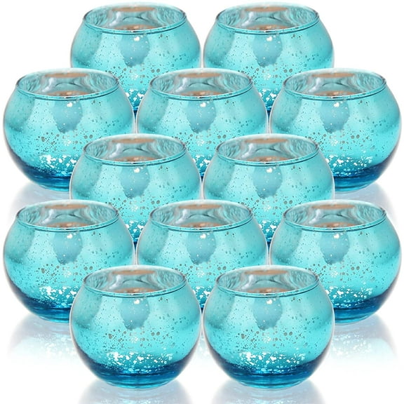 YSTDHL 12 Pack Round Blue Votive Candle Holders, 2-Inch Glass Tealight Candle Holder for Table Centerpiece, Wedding Decoration, Party, and Home Decor