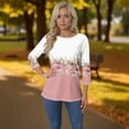thumbnail image 4 of Elowen Womens Summer Tie Dye Floral Tops 3/4 Sleeve Shirts Crew Neck Casual Blouses Watermelon Red S, 4 of 6