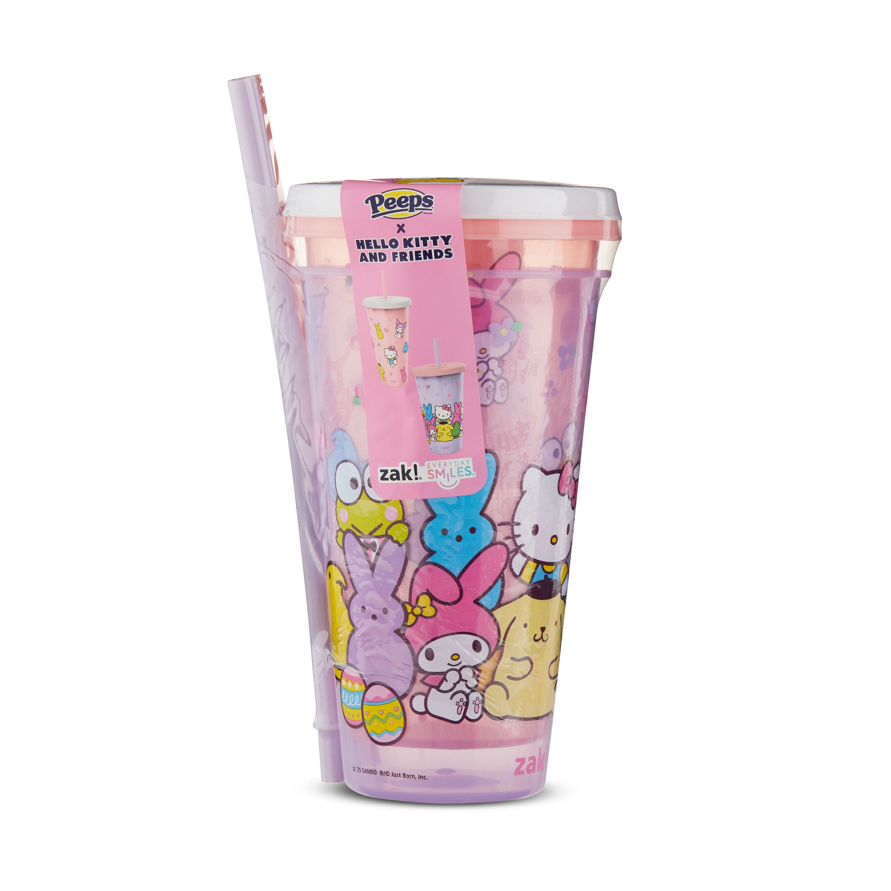 Zak Designs Hello Kitty Peeps 2pk Pink 25oz PP Straw Tumbler Set