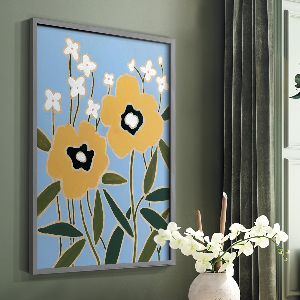 Woodblock Floral II Framed Print - Solid Wood in Single Picture Frame Solid Wood 2 Framed Print