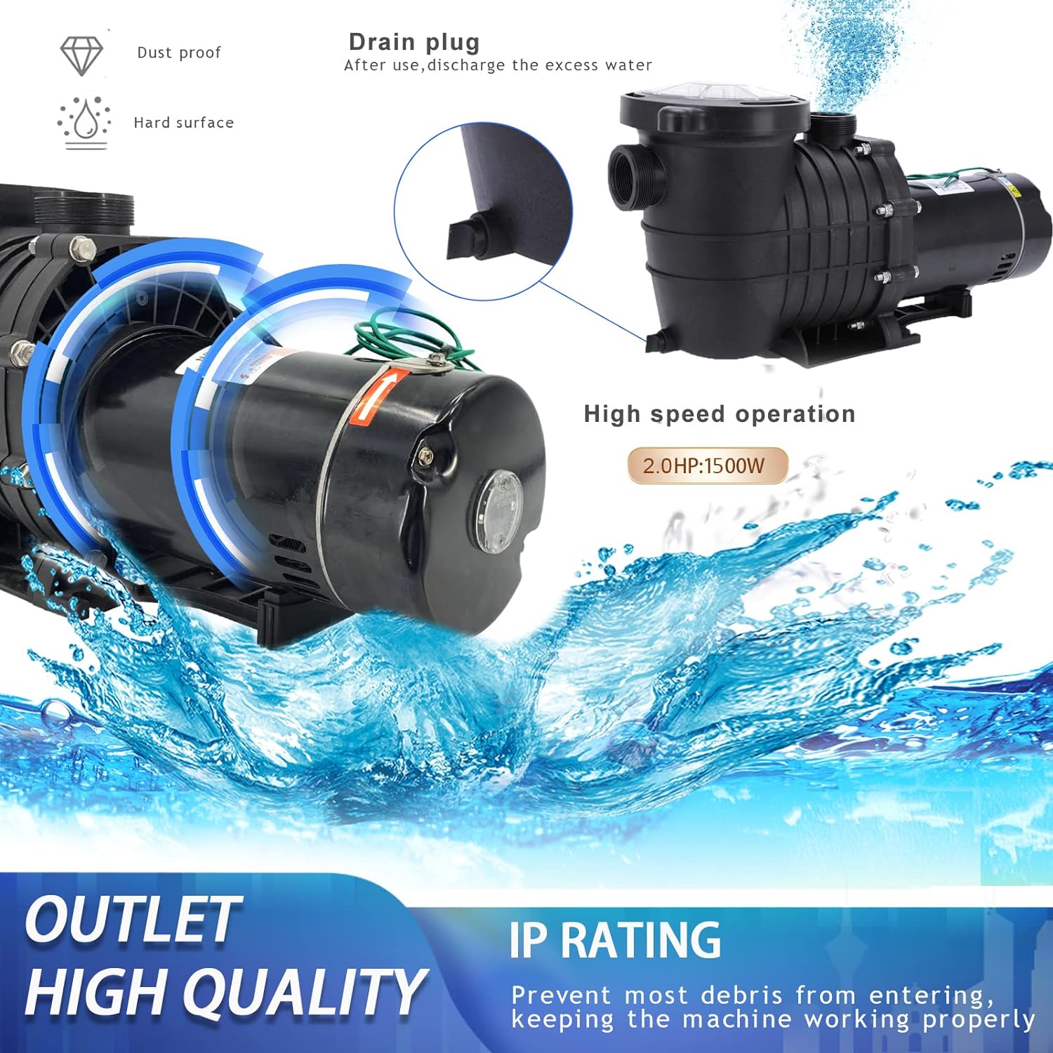 PRIJESSE 2.0HP In/Above Ground Pool Water Pump Swimming Pool Pump Dual Voltage 120V/220V 1500W