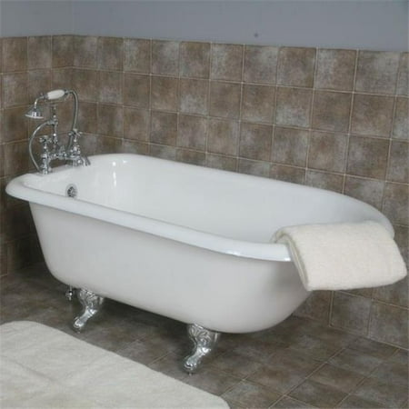 Clawfoot Tub Plumbing - Cambridge Plumbing Inc RR55-338WH-CP Cast Iron Rolled Rim Clawfoot Tub 55 x 30 in. with 3 - 0.38 in. Bathtub Wall Faucet Drillings and Polished Chrome Feet