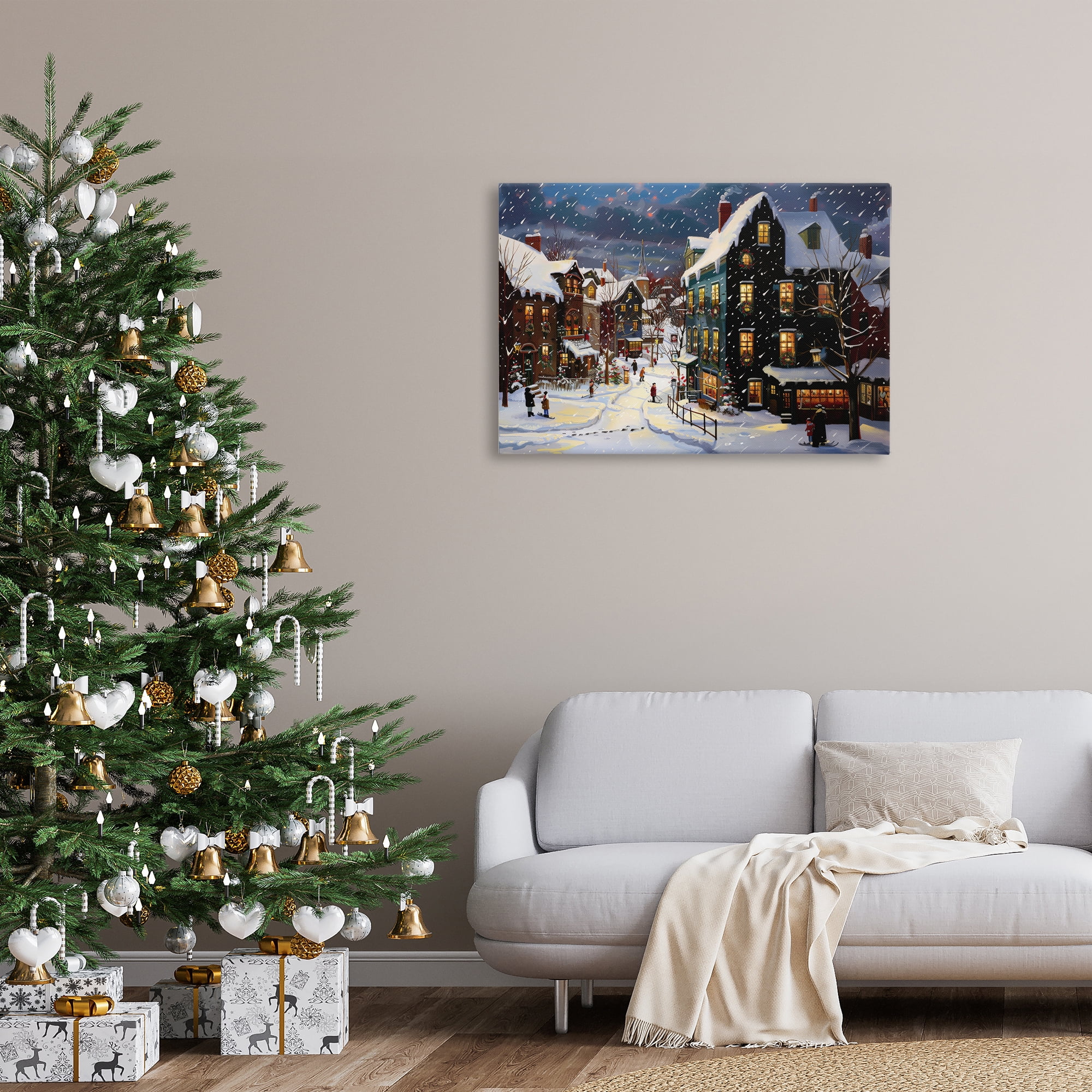 Stupell Industries Frozen Urban Charm Town & City Painting Gallery Wrapped Canvas Art Prints Wall Art, 36 x 24