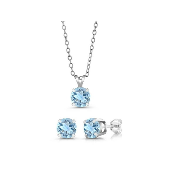 Gem Stone King 2.70 Ct Round 6mm Sky Blue Topaz 925 Sterling Silver Stud Pendant and Earrings Jewelry Set